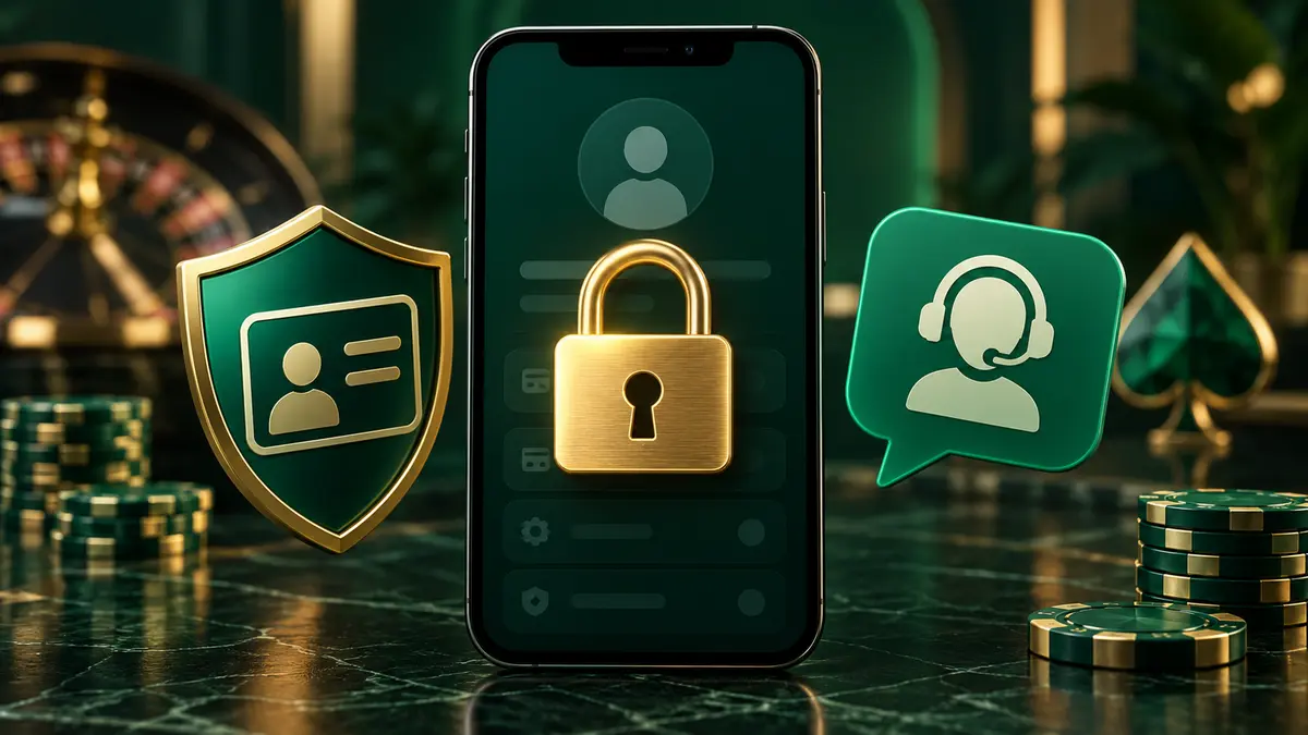 Locked casino account shown on a mobile phone with security shield