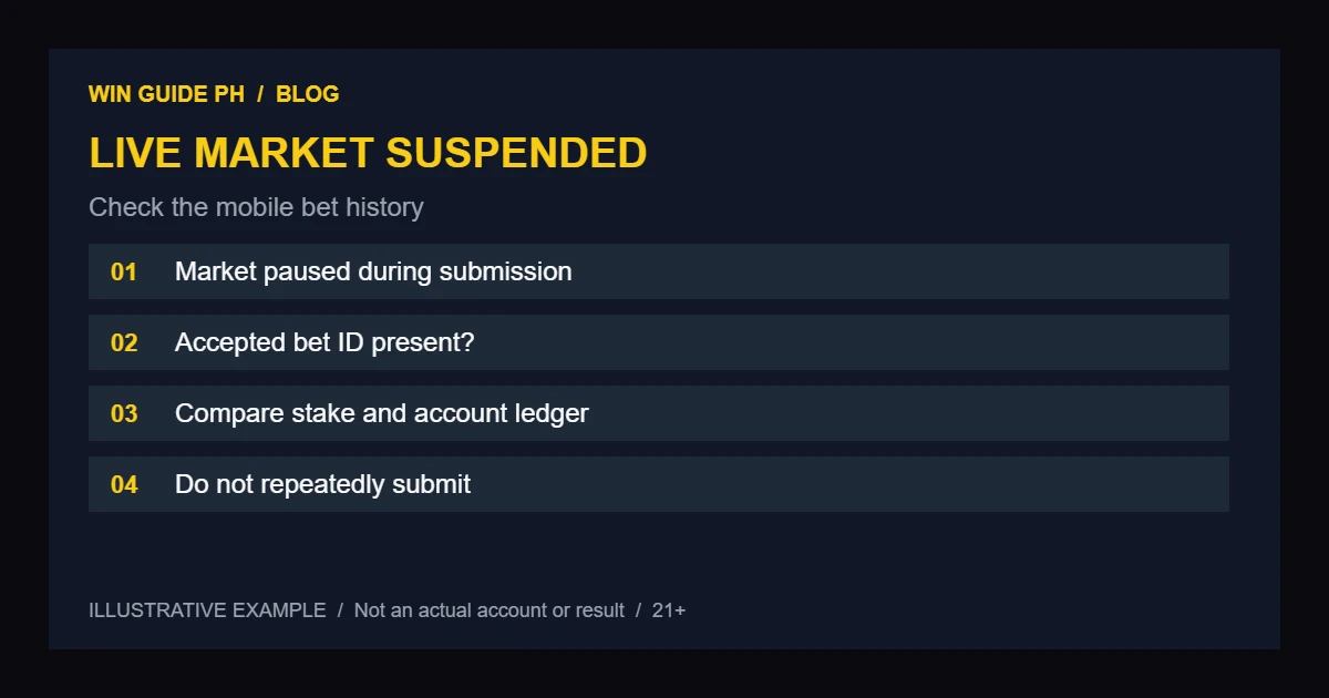 Suspended live Sports Betting market on a mobile screen