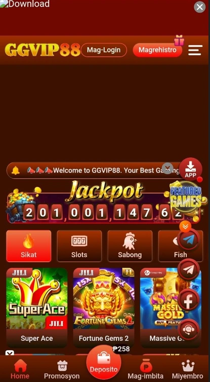 Supplied GGVIP88 mobile screenshot showing navigation, promotional graphics and game tiles