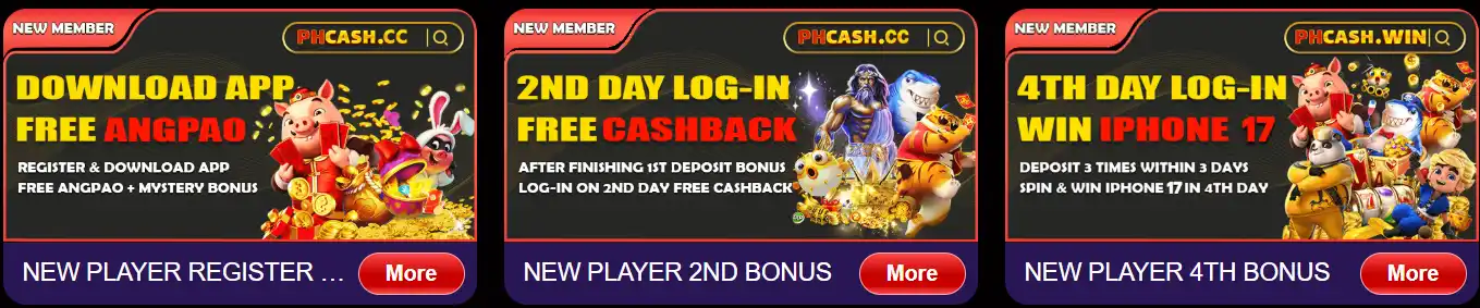 PHCASH app Angpao, second-day login cashback and fourth-day login promotion selection