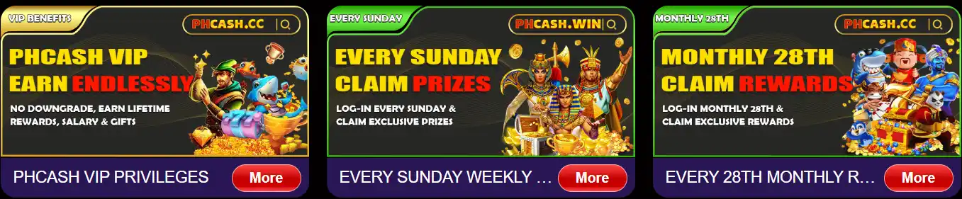 PHCASH VIP, Sunday prize and monthly reward promotions