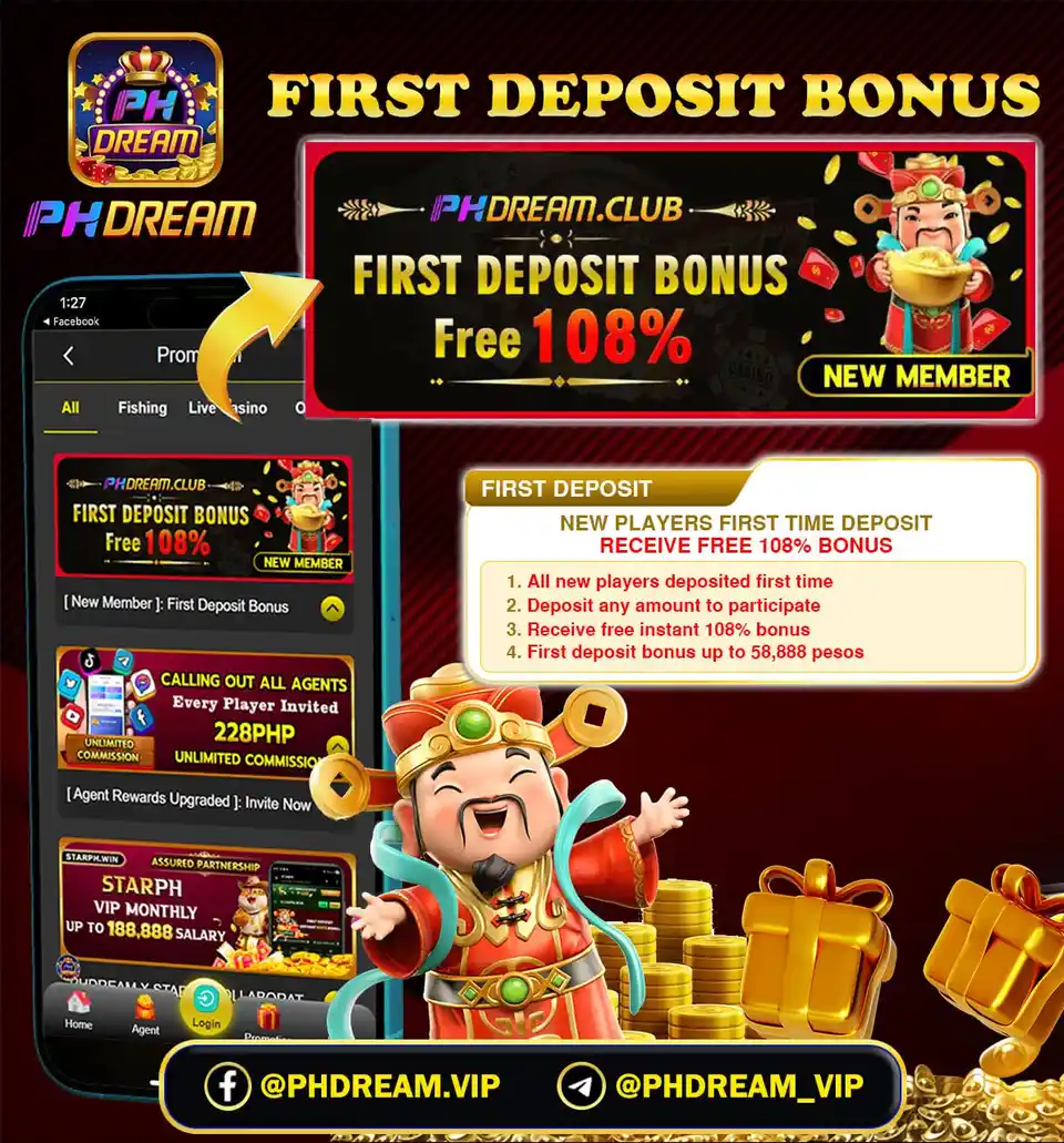 PHDREAM first deposit promotion advertising a 108 percent bonus
