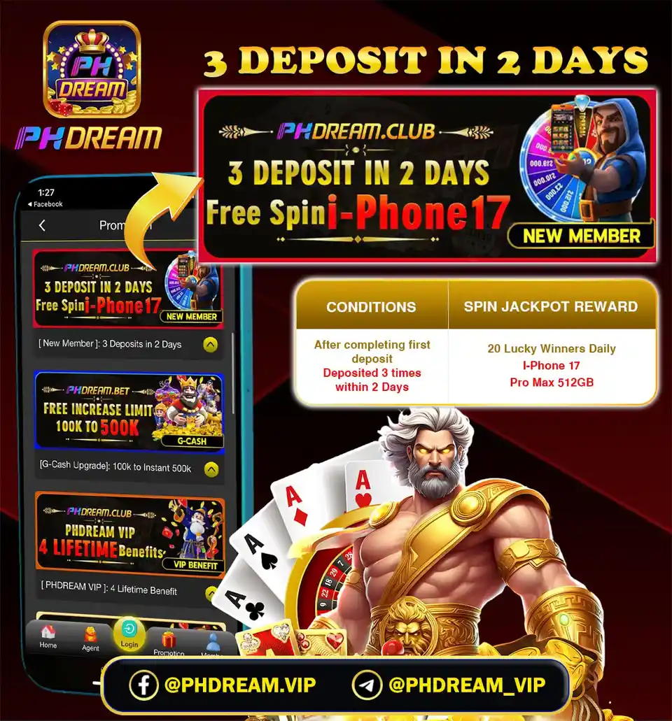 PHDREAM three deposits in two days free spin promotion